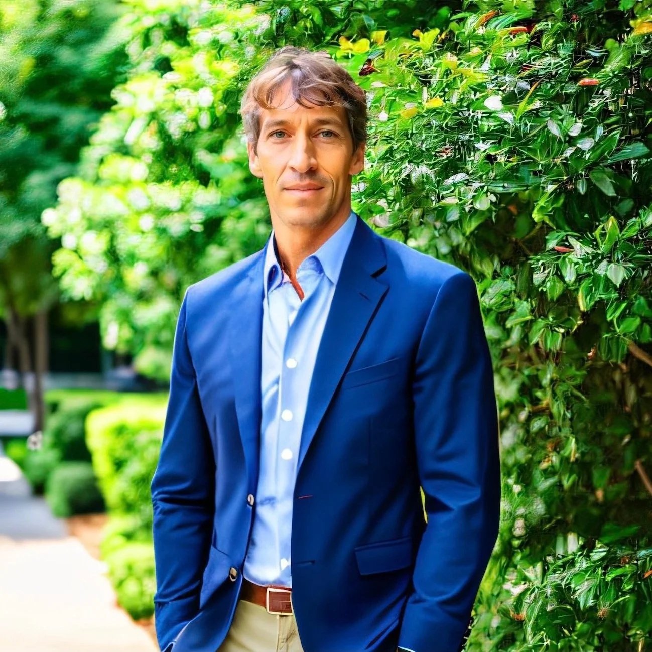 Andre Boudreaux headshot in park blue blazer